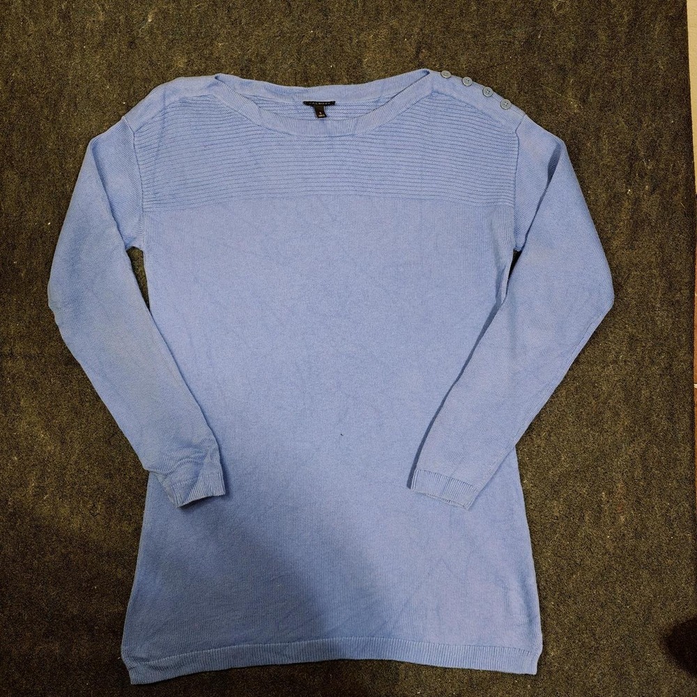 Talbots Womens Blue Long Sleeve Button Shoulder Knit Top Size S